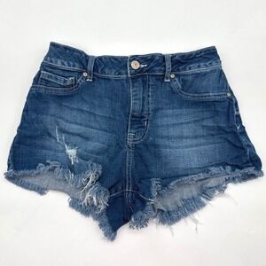 Rewash Stretch‎ Denim Shorts High Rise Distressed Frayed Hem Blue Size 5/27